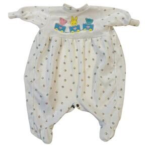 Vintage Carter's Baby Footed Sleeper Romper‎ Train Animal Embroidery 80s 90s